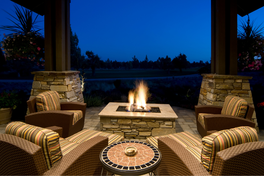 firepit on deck for deck design trends of 2024